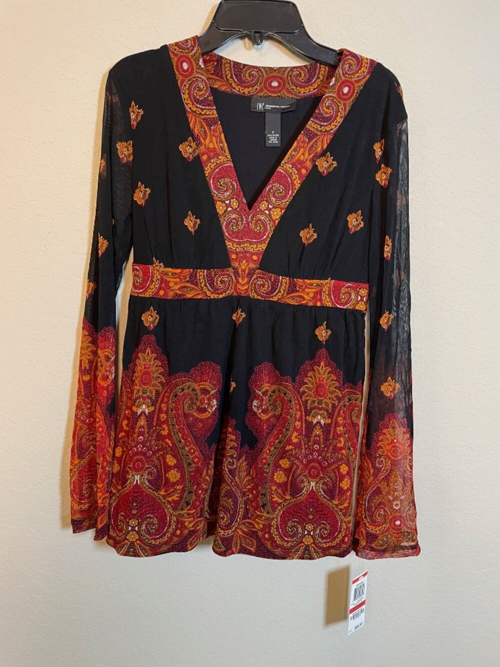 NWT INC Sheer Black and Multi-Color Top Size P